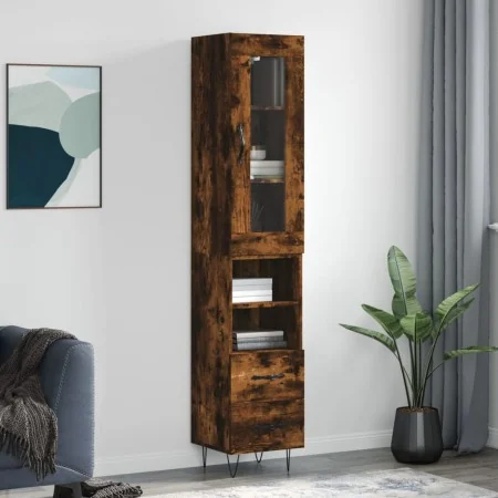 Aparador de madera contrachapada roble ahumado 34,5x34x180 cm by , Sideboards - Ref: Foro24-3199334, Price: 105,27 €, Discoun...