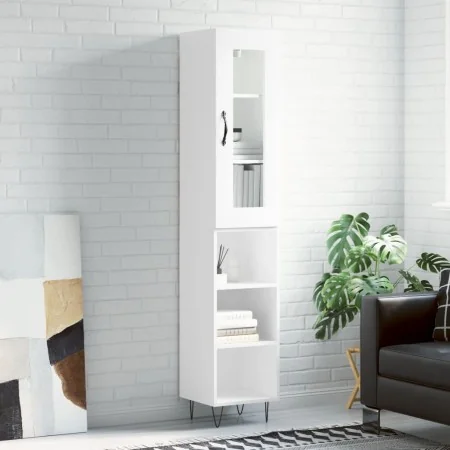 Aparador alto madera contrachapada blanco brillo 34,5x34x180 cm by , Sideboards - Ref: Foro24-3199395, Price: 97,08 €, Discou...