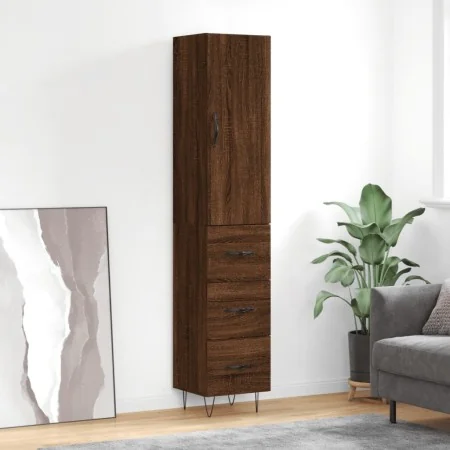 Aparador alto madera contrachapada roble marrón 34,5x34x180 cm by , Sideboards - Ref: Foro24-3198888, Price: 109,19 €, Discou...