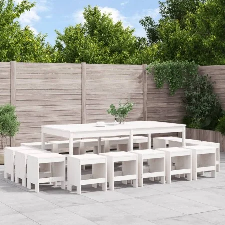 Juego de comedor de jardín 17 piezas madera maciza pino blanco de , Conjuntos de jardín - Ref: Foro24-3157728, Precio: 859,91...