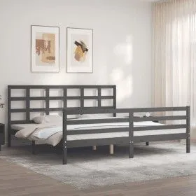 Gray solid wood bed frame with headboard 200x200 cm by vidaXL, Beds and slatted bases - Ref: Foro24-3194008, Price: 168,99 €,...