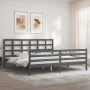 Gray solid wood bed frame with headboard 200x200 cm by vidaXL, Beds and slatted bases - Ref: Foro24-3194008, Price: 168,99 €,...