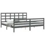 Gray solid wood bed frame with headboard 200x200 cm by vidaXL, Beds and slatted bases - Ref: Foro24-3194008, Price: 168,99 €,...