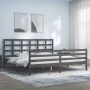Gray solid wood bed frame with headboard 200x200 cm by vidaXL, Beds and slatted bases - Ref: Foro24-3194008, Price: 168,99 €,...