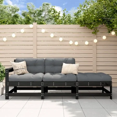 Juego de muebles de jardín 3 pzas madera maciza de pino negro by , Modular outdoor sofas - Ref: Foro24-825524, Price: 184,97 ...