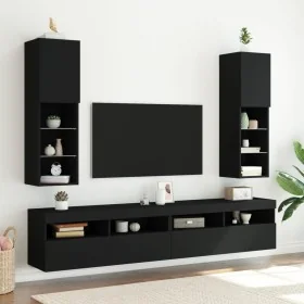 Muebles de TV con luces LED 2 uds negro 30,5x30x102 cm de , Muebles TV - Ref: Foro24-837018, Precio: 122,17 €, Descuento: %