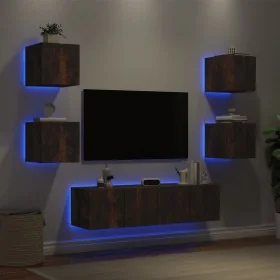 Muebles TV pared con LED 6 pzas madera ingeniería roble ahumado de , Muebles TV - Ref: Foro24-3216857, Precio: 190,80 €, Desc...