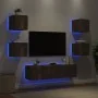 Muebles TV pared con LED 6 pzas madera ingeniería roble ahumado by , TV Furniture - Ref: Foro24-3216857, Price: 190,80 €, Dis...