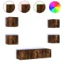 Muebles TV pared con LED 6 pzas madera ingeniería roble ahumado by , TV Furniture - Ref: Foro24-3216857, Price: 190,80 €, Dis...