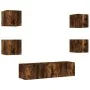 Muebles TV pared con LED 6 pzas madera ingeniería roble ahumado by , TV Furniture - Ref: Foro24-3216857, Price: 190,80 €, Dis...