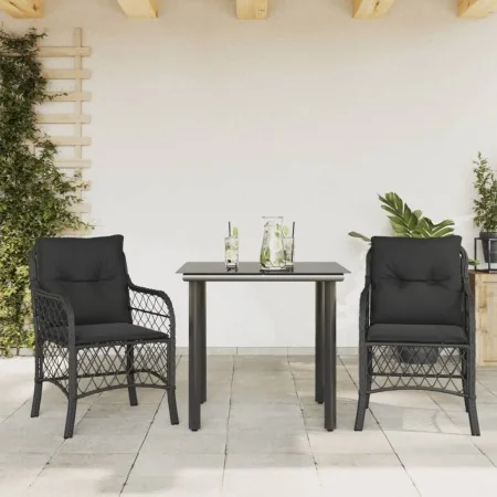 Mesita y sillas con cojines 3 piezas ratán sintético negro by , Garden sets - Ref: Foro24-3212103, Price: 264,59 €, Discount: %