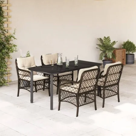 Set comedor de jardín 5 piezas y cojines ratán sintético marrón von , Gartensets - Ref: Foro24-3212120, Preis: 503,59 €, Raba...