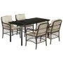 Set comedor de jardín 5 piezas y cojines ratán sintético marrón von , Gartensets - Ref: Foro24-3212120, Preis: 503,59 €, Raba...