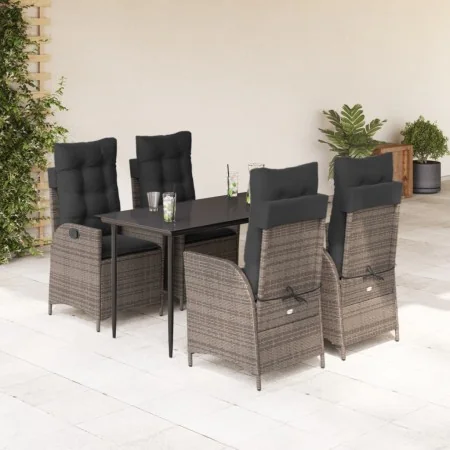Set comedor de jardín 5 piezas con cojines ratán sintético gris de , Conjuntos de jardín - Ref: Foro24-3213217, Precio: 674,4...