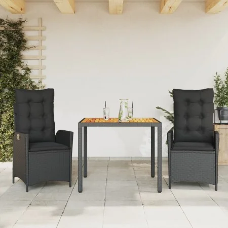 Set comedor de jardín 3 pzas con cojines ratán sintético negro | Foro24.es | Tu tienda online para hogar, jardín y más Foro24.es