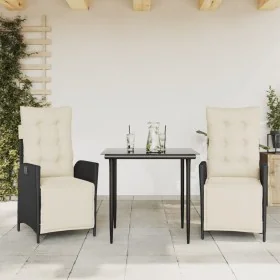 Set comedor de jardín 3 pzas con cojines ratán sintético negro by , Garden sets - Ref: Foro24-3213378, Price: 372,95 €, Disco...