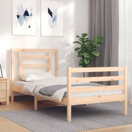 Bed frame with solid wood headboard 90x200 cm by vidaXL, Beds and slatted bases - Ref: Foro24-3194686, Price: 89,29 €, Discou...