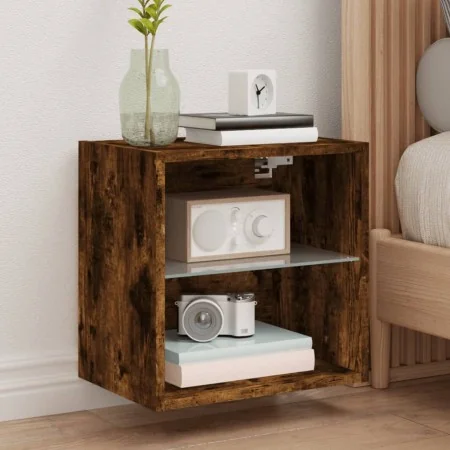Mesita de noche de pared con luces LED roble ahumado de , Muebles TV - Ref: Foro24-837072, Precio: 36,20 €, Descuento: %