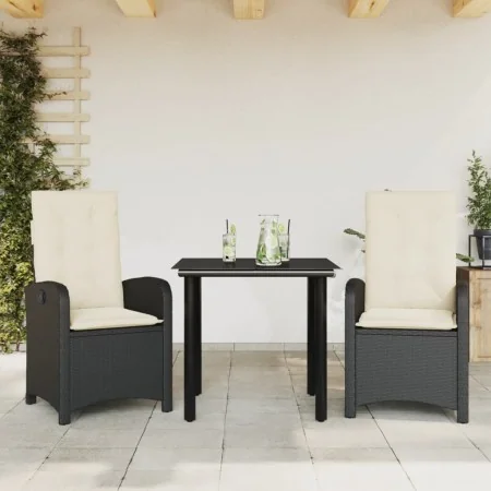 Set comedor de jardín 3 pzas con cojines ratán sintético negro by , Garden sets - Ref: Foro24-3212300, Price: 314,00 €, Disco...
