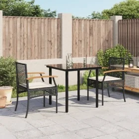 Set comedor de jardín 3 pzas con cojines ratán sintético negro by , Garden sets - Ref: Foro24-3213603, Price: 211,62 €, Disco...