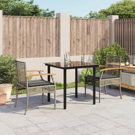 Set comedor de jardín 3 piezas con cojines ratán sintético gris by , Garden sets - Ref: Foro24-3213617, Price: 222,01 €, Disc...