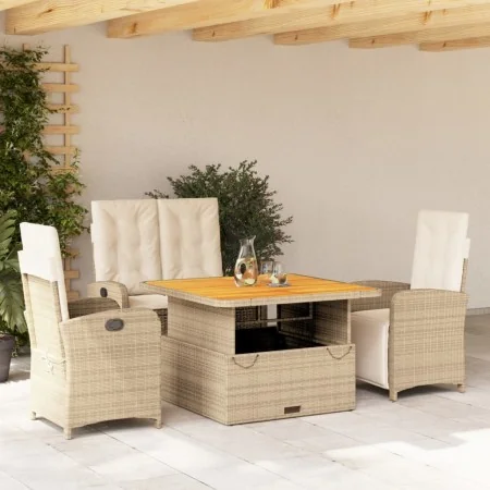 Set de comedor jardín con cojines 4 pzas ratán sintético beige | Foro24.es | Tu tienda online para hogar, jardín y más Foro24.es