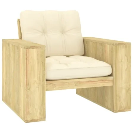 Silla de jardín y cojines crema madera pino impregnada | Foro24.es | Tu tienda online para hogar, jardín y más Foro24.es
