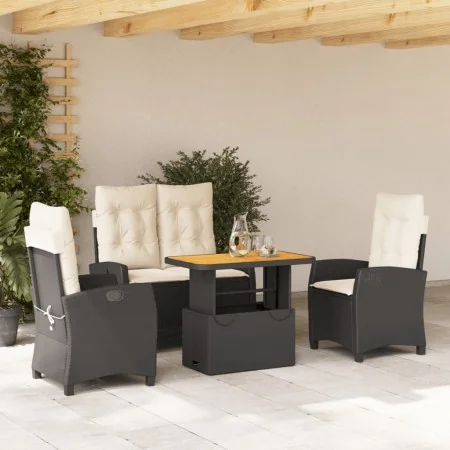 Juego comedor jardín 4 piezas con cojines ratán sintético negro by , Garden sets - Ref: Foro24-3277383, Price: 520,54 €, Disc...