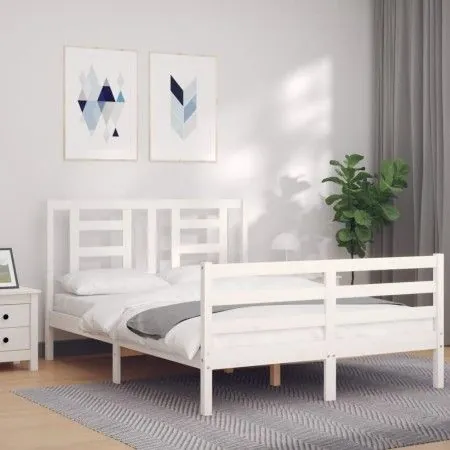 White solid wood bed frame with headboard 140x190 cm by vidaXL, Beds and slatted bases - Ref: Foro24-3194682, Price: 129,52 €...