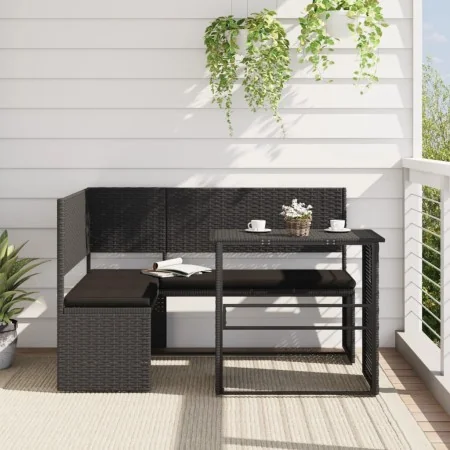 Sofá de jardín en forma de L con mesa y cojines ratán PE negro von , Gartensets - Ref: Foro24-362347, Preis: 208,80 €, Rabatt: %