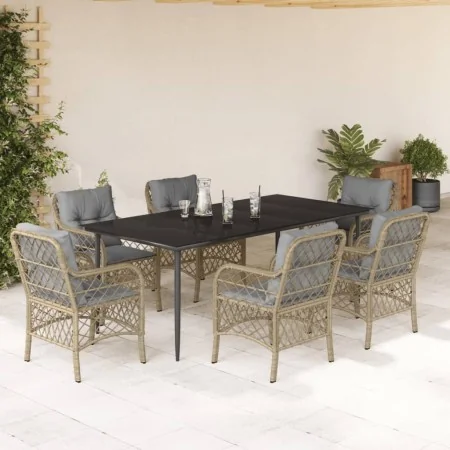Set comedor de jardín 7 pzas con cojines ratán sintético beige de , Conjuntos de jardín - Ref: Foro24-3212157, Precio: 804,83...