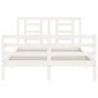 White solid wood bed frame with headboard 140x190 cm by vidaXL, Beds and slatted bases - Ref: Foro24-3194682, Price: 129,52 €...