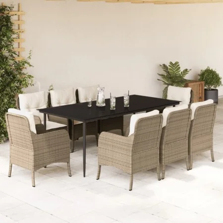 Set comedor de jardín 9 pzas con cojines ratán sintético beige by , Garden sets - Ref: Foro24-3211968, Price: 1,00 €, Discoun...