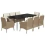 Set comedor de jardín 9 pzas con cojines ratán sintético beige by , Garden sets - Ref: Foro24-3211968, Price: 1,00 €, Discoun...