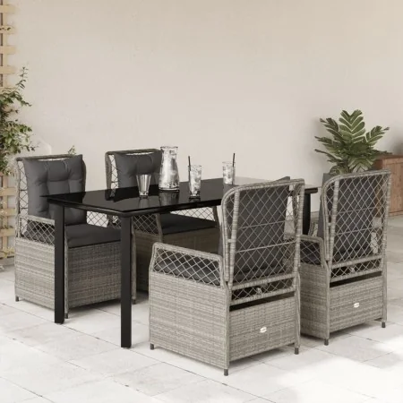 Set comedor de jardín 5 pzas cojines ratán sintético gris claro | Foro24.es | Tu tienda online para hogar, jardín y más Foro24.es