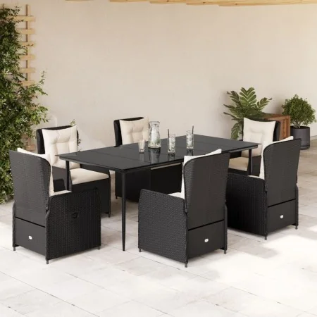 Set de comedor de jardín 7 pzas y cojines ratán sintético negro by , Garden sets - Ref: Foro24-3262831, Price: 898,29 €, Disc...