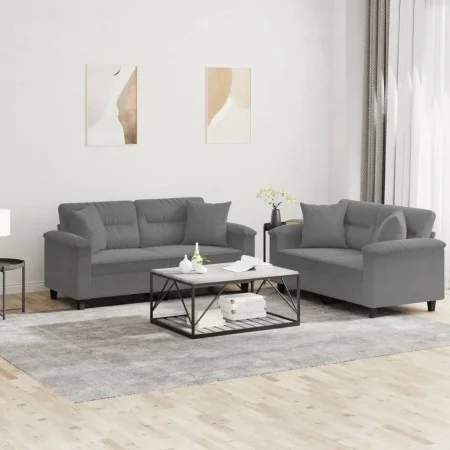 Juego de sofás con cojines 2 piezas tela microfibra gris oscuro | Foro24.es | Tu tienda online para hogar, jardín y más Foro24.es