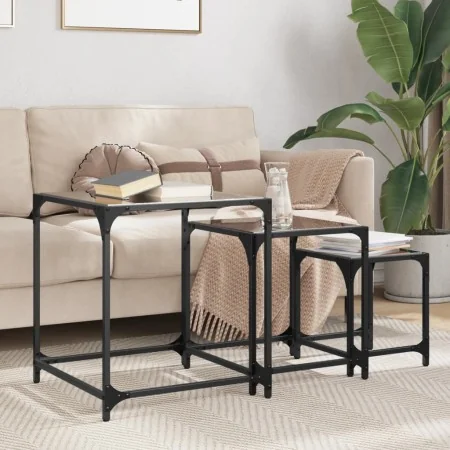 Mesas de centro apilables 3 pzas acero y tapa de vidrio negro | Foro24.es | Tu tienda online para hogar, jardín y más Foro24.es