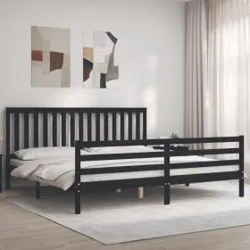 Bettgestell mit schwarzem Massivholzkopfteil 200x200 cm von vidaXL, Betten und Lattenroste - Ref: Foro24-3194270, Preis: 177,...