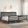 Bed frame with black solid wood headboard 200x200 cm by vidaXL, Beds and slatted bases - Ref: Foro24-3194270, Price: 177,89 €...
