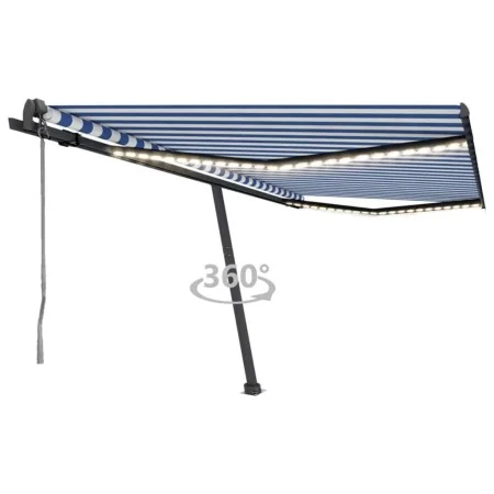 Toldo automático LED sensor de viento azul y blanco 450x350 cm by , Awnings - Ref: Foro24-3069851, Price: 914,23 €, Discount: %