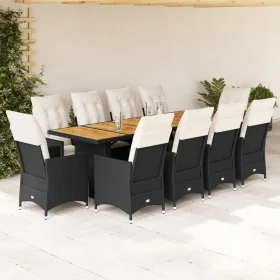 Set de mesa y sillas de jardín y cojines 11 pzas ratán PE negro by , Garden sets - Ref: Foro24-3277233, Price: 1,00 €, Discou...