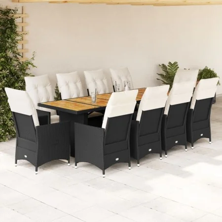 Set de mesa y sillas de jardín y cojines 11 pzas ratán PE negro by , Garden sets - Ref: Foro24-3277233, Price: 1,00 €, Discou...