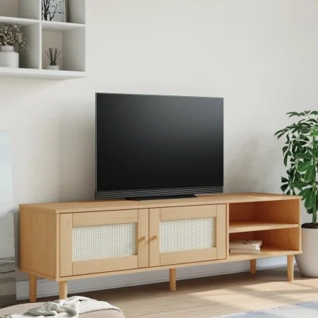 Mueble de TV SENJA aspecto ratán madera pino marrón 158x40x49cm de , Muebles TV - Ref: Foro24-358043, Precio: 119,56 €, Descu...