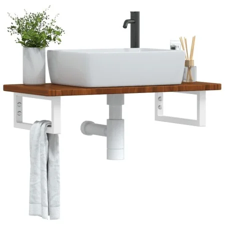 Estante de lavabo de pared de acero y madera maciza de roble de , Tocadores de baño - Ref: Foro24-3302344, Precio: 82,05 €, D...
