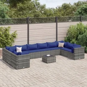 Set de muebles de jardín 11 pzas y cojines ratán