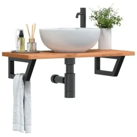 Estante de lavabo de pared de acero y madera maciza de haya von , Badezimmerwaschtische - Ref: Foro24-3302367, Preis: 74,89 €...