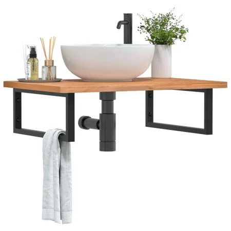Estante de lavabo de pared de acero y madera maciza de haya von , Badezimmerwaschtische - Ref: Foro24-3302449, Preis: 97,77 €...