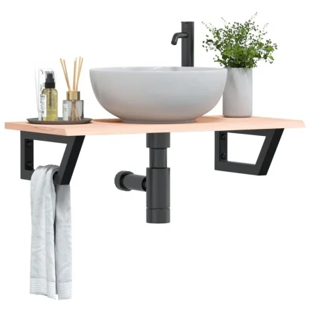 Estante de lavabo de pared de acero y madera maciza de roble de , Tocadores de baño - Ref: Foro24-3302547, Precio: 73,81 €, D...