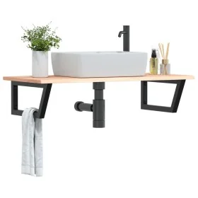 Estante de lavabo de pared de acero y madera maciza de roble de , Tocadores de baño - Ref: Foro24-3302603, Precio: 99,80 €, D...